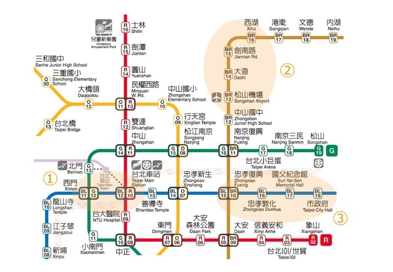 MRT（台湾地下鉄）の三つの注目エリア（台北捷運公司より抜粋）